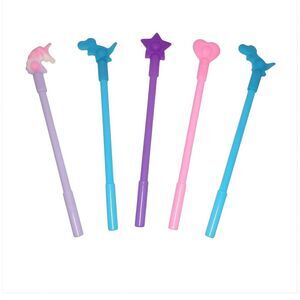 Lot of 5 Novelty Ink Pen Unicorn Dinosaur Star Heart Silicone Fidget Pop Game